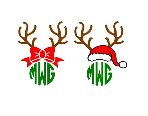 Christmas Reindeer Antlers Bow Santa Hat Monogram Cutting File