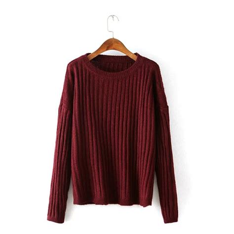 Loose Round Neck Long Sleeved Striped Sweater Wensoal