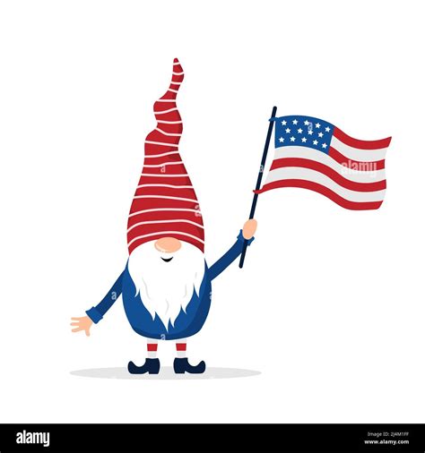 Patriotic American Gnome Cute Scandinavian Dwarf With Flag Elf