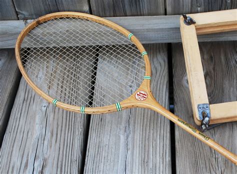 Vintage Wood Badminton Racket with Wood Press by TheWhiskeyBarrel