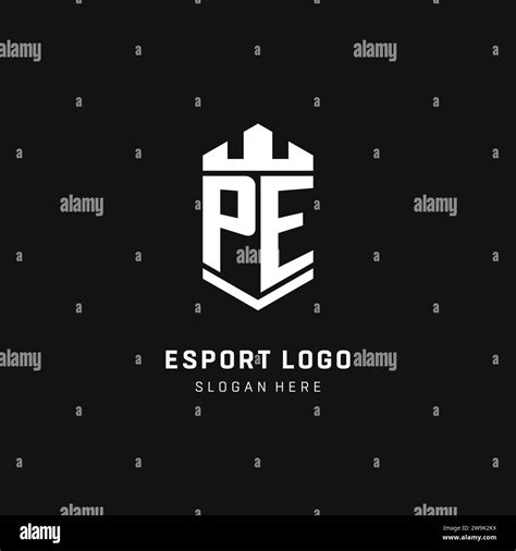 Pe Monogram Logo Initial With Crown And Shield Guard Shape Style Vector