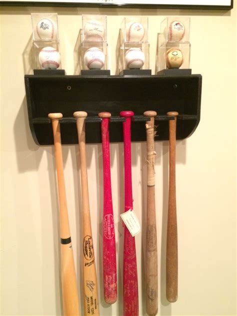 Homemade Bat Rack With Baseball Display Shelf Front View Baseball