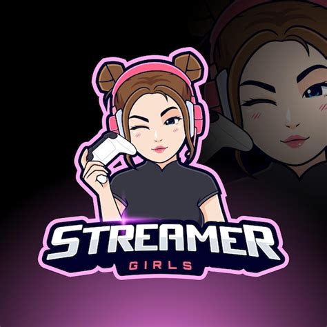 Streamer Gamer Girl Esport Logo Vorlage Premium Vektor