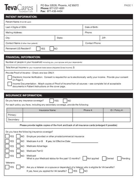 Fillable Online Patient Assistance From The Teva Cares Foundation Fax