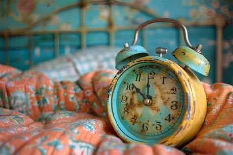 Premium Photo A Yellow Alarm Clock Sitting On Top Of A Bed