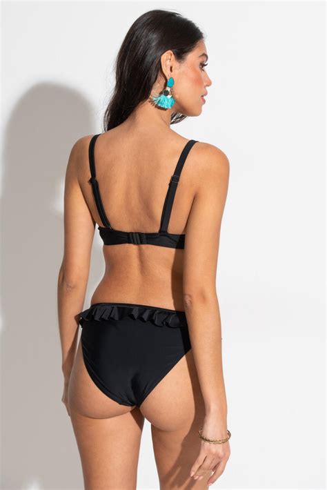 Bermuda High Leg Frill Bikini Brief In Black Pour Moi