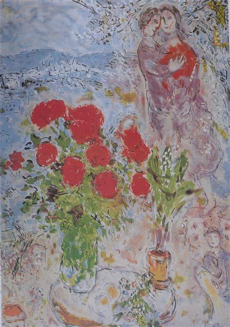 Marc Chagall Daprès Le Bouquet Rouge Lithographie Signée