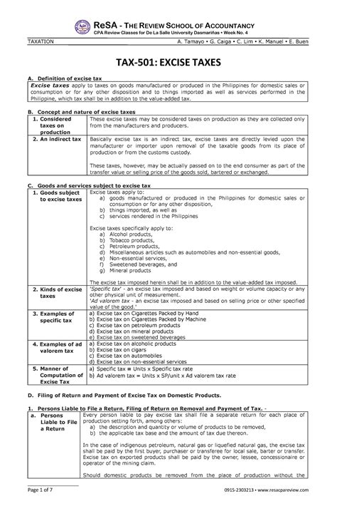 TX 501 Dlsud 2022 Excise Tax Review Materials ReSA THE REVIEW