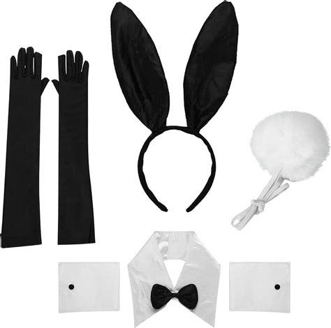 5 Pcs Bunny Ears Headband Bunny Accessory Set Rabbit Ear Headband Bow Tie Cuffs Tail For Costume