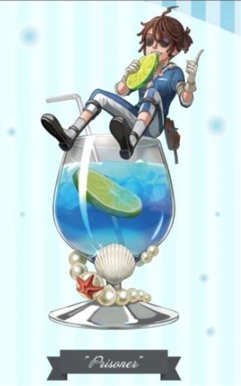 An Anime Character Sitting On Top Of A Glass Filled With Blue Liquid