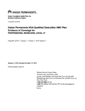 Fillable Online Kaiser Permanente Hsa Qualified Deductible Hmo Plan