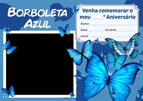 Convite De Aniversário Borboleta Azul Tema Png Imagem Legal