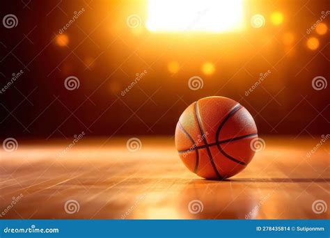 Basketball Ball On The Court And Lighting With Ai Generated Stock