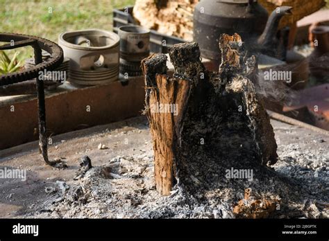 Smoldering Ashes Of A Bonfire Ashes Ad Smoke Stock Photo Alamy