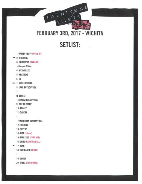 TWENTY ØNE PILØTS Emotional Roadshow Setlist - February 3, 2024