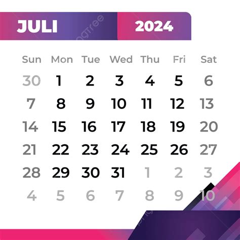 Gambar Kalender Juli Elemen Desain Ungu Vektor Kalender Kalender