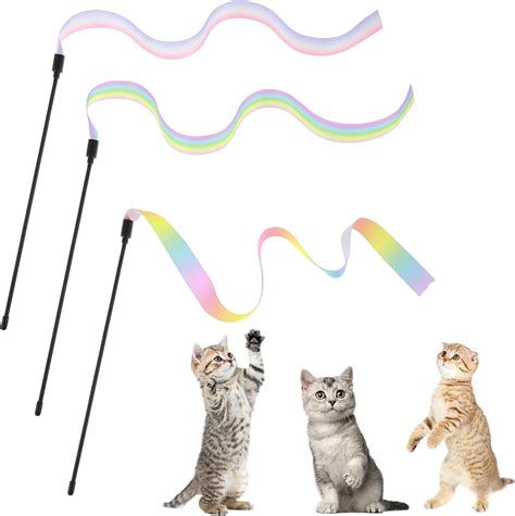 Jeffdad 3 Piece Interactive Cat Rainbow Wand Toy Interactive Cat Wand