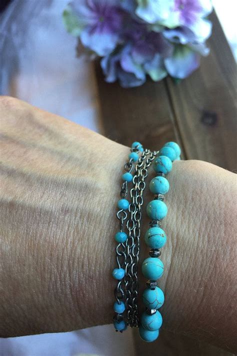 Multi Strand Turquoise Toggle Close Bracelet Turquoise Beads Blue Beads Turquoise Bracelet