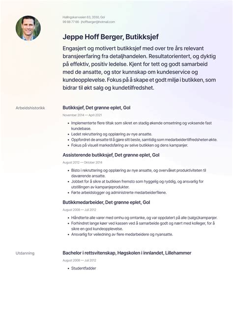 CV Eksempler Og Skrivetips For En Butikksjef I 2025 Gratis Guide