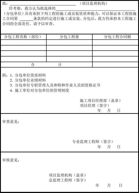 表B 0 4 分包单位资格报审表 word文档在线阅读与下载 无忧文档