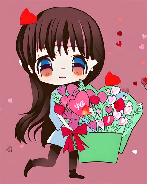 Kawaii Chibi Chocolate Candy Figure Delivering Flowers On Valentines