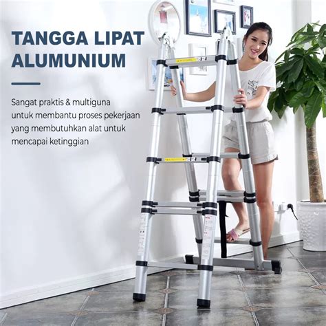 Jual COD Tangga Lipat Aluminium Teleskop 3 8M Double Telescopic 3 8m