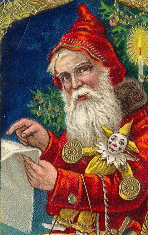 Magical Red Santa Checking His List Gorgeous German Printed Embossed