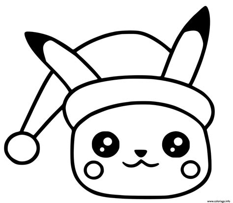 Coloriage Pikachu Noel Facile Mignon Jecolorie