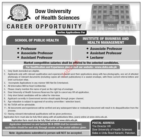 Dow University Of Health Sciences Duhs Karachi Jobs Job