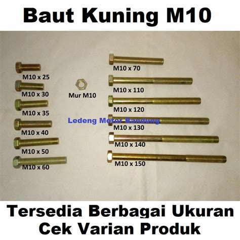 Jual Baut Kuning M10 Mur Kunci 14 Tersedia Berbagai Ukuran Panjang