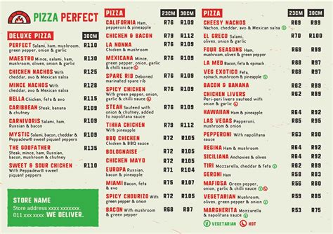 Menu At Pizza Perfect Welkom Pizzeria Welkom