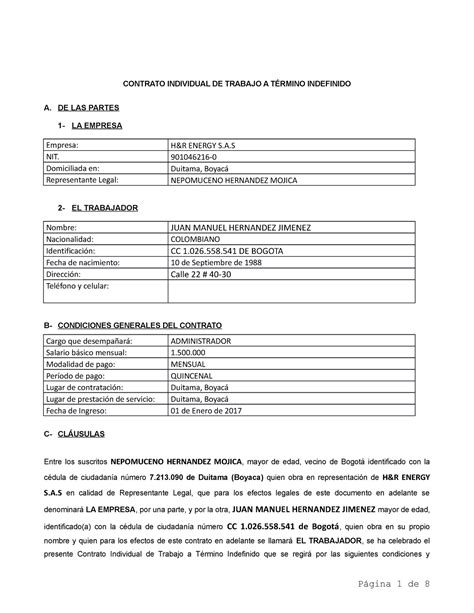 Contrato Administrador Juan Manuel Hernandez Contrato Individual De