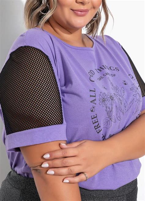 Blusa Roxa Recorte Nas Mangas Plus Size Marguerite