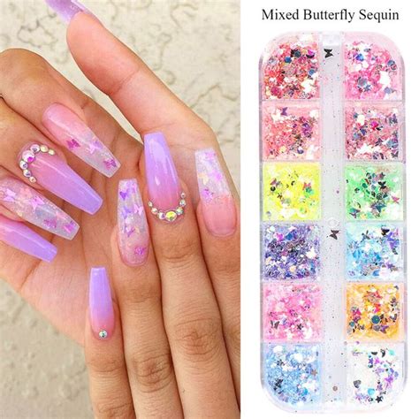 Glitter Nail Art Nail Art Diy Fluorescent Nails Sequins Diy Aurora