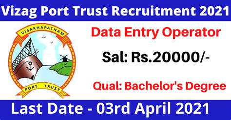 Vizag Port Trust Recruitment 2021 Apply 8 Data Entry Operator Posts