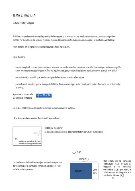Tema 3 Psicometria TEMA 3 FIABILITAT Lectura Prieto Y Delgado