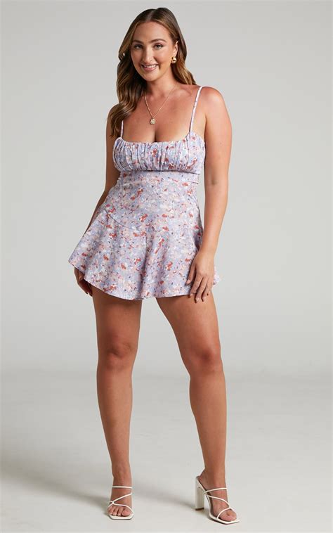 Rhio Frill Short Playsuit In Rhio Blue Floral Short Playsuit Fashion