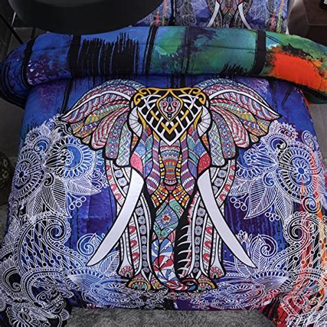 Ntbed Bohemian Elephant Comforter Set Queen 3 Pieces Microfiber Exotic Printed Bedding Boho