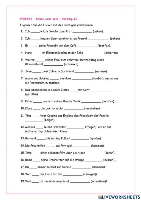 Perfekt Haben Oder Sein Partizip II A2 B1 Worksheet German