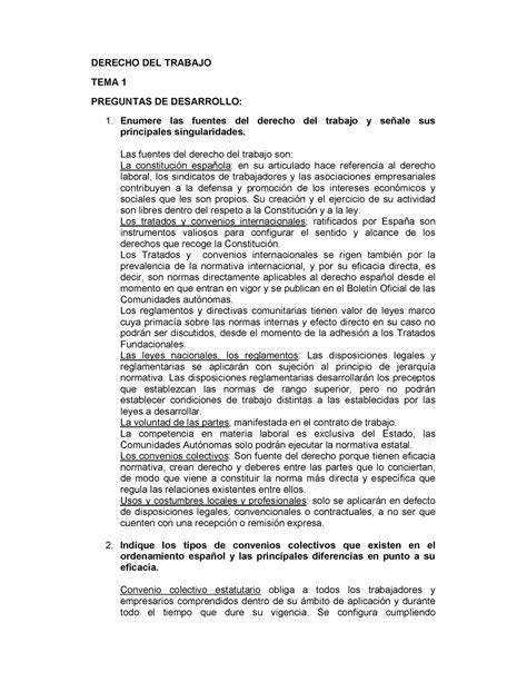 Laboral Apuntes Derecho Del Trabajo Tema Preguntas De