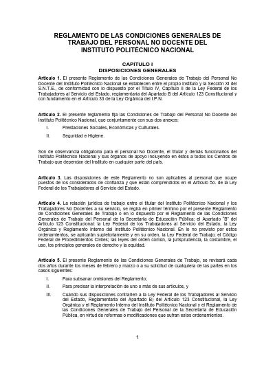 Reglamento De Las Condiciones Generales De Trabajo Del Personal No