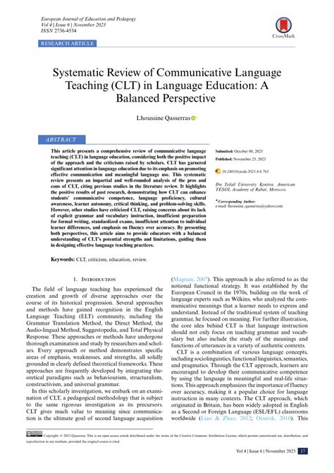 Pdf Systematic Review Of Communicative Language Teaching Clt In