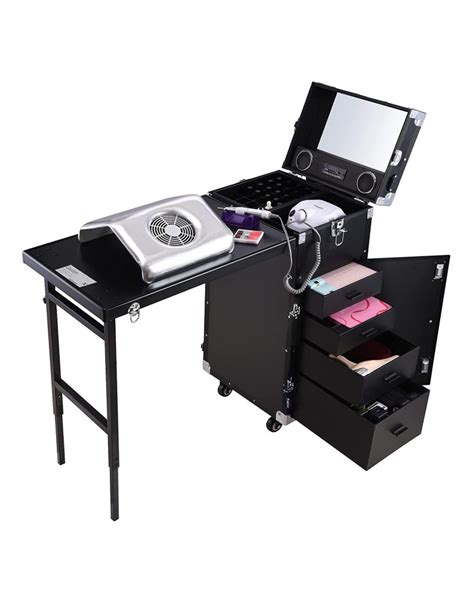 Byootique Nail Desk Mobile Station Rolling Makeup Train Case Trolley