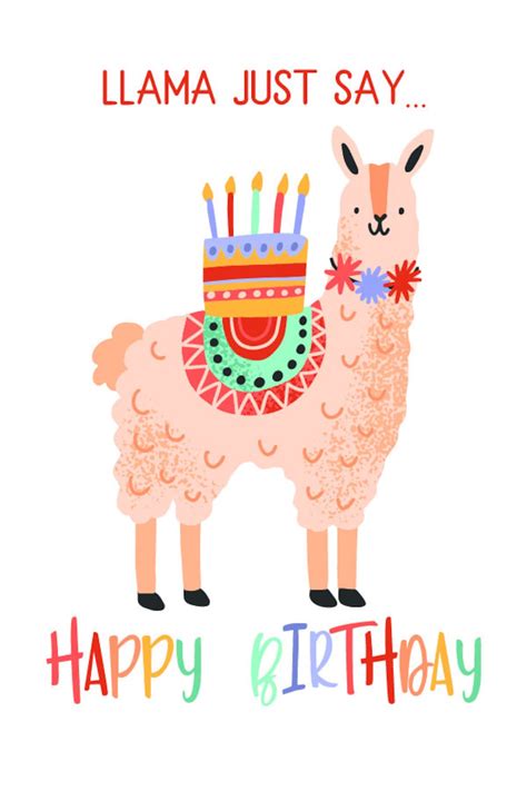 Llama Happy Birthday Cute Birthday Card For Kids Llama Wish Etsy