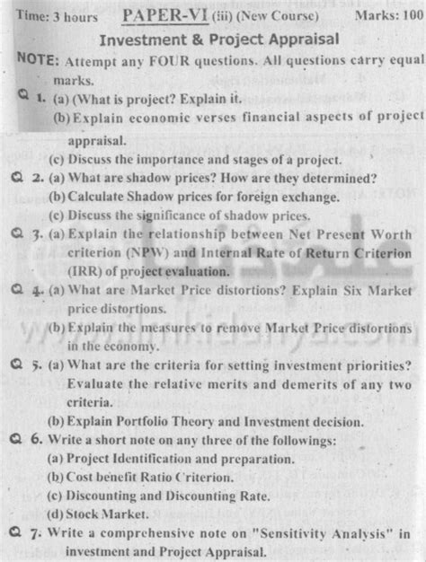 MA Economics Part II Investment Project Appraisal Paper VI PU 2008