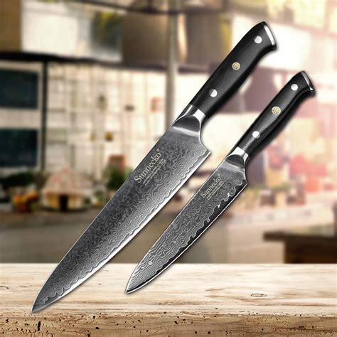 SUNNECKO 2PCS Kitchen Knife Set Japanese Damascus VG10 Steel Sharp 5