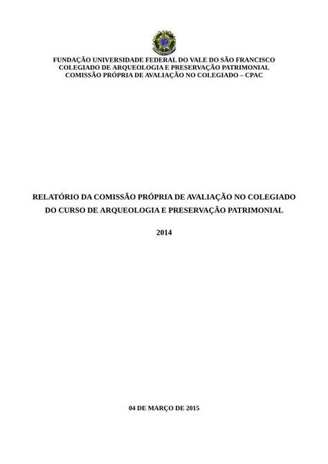 PDF RELATÓRIO DA COMISSÃO PRÓPRIA DE AVALIAÇÃO NO ³rio CPACs 2014