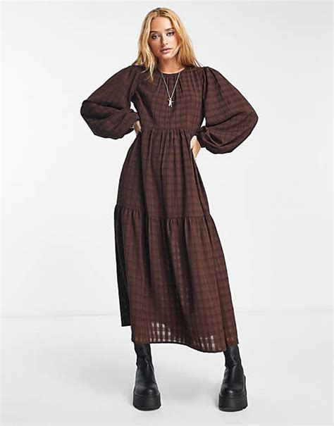 Violet Romance Smock Tiered Midaxi Dress In Chocolate Brown Asos