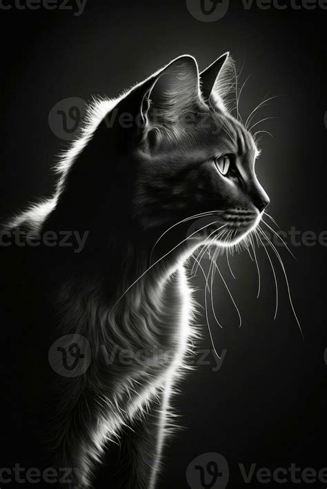 Kitty Cat Silhouette Contour Black White Backlit Motion Tattoo