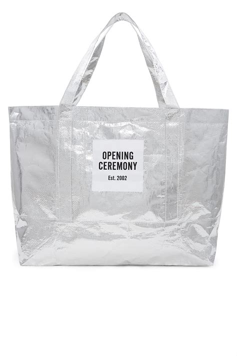 Opening Ceremony Small Metallic Silver Tote Bag Silver Modesens